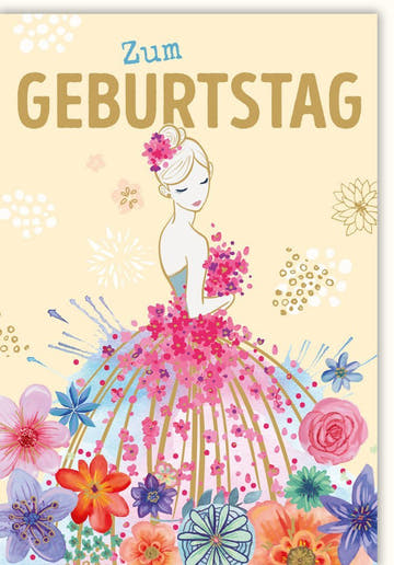 Geburtstagskarte - Feminine Blumenillustration, Bunte Glückwünsche für Sie, Kreatives Design mit Herzlichen Wünschen & Feierlichkeit