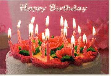 Geburtstagskarte – Festliche Glückwünsche mit Torte & Kerzen, Rosa Design, Happy Birthday Feier