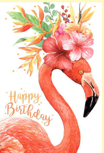Geburtstagskarte Flamingo mit Blumen Aquarell fröhliche Glückwunschkarte zum Geburtstag farbenfroh für Frauen und Mädchen