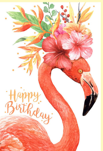 Geburtstagskarte Flamingo mit Blumen Aquarell fröhliche Glückwunschkarte zum Geburtstag farbenfroh für Frauen und Mädchen