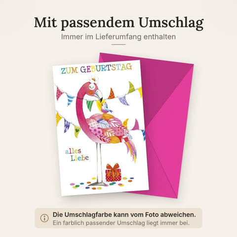 Geburtstagskarte - Flamingo & Wimpelkette Design, Farbenfrohe Glückwünsche mit Konfetti