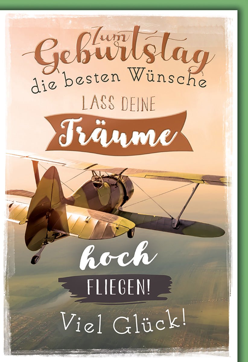 Geburtstagskarte Flieger – Retro Doppeldecker mit Motivationsspruch und Vintage - Design