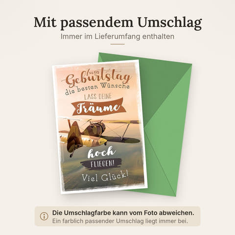 Geburtstagskarte Flieger – Retro Doppeldecker mit Motivationsspruch und Vintage-Design