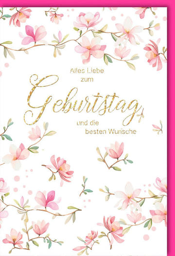 Geburtstagskarte - Florales Design in Rosa mit Schriftzug für stilvolle Gratulationen