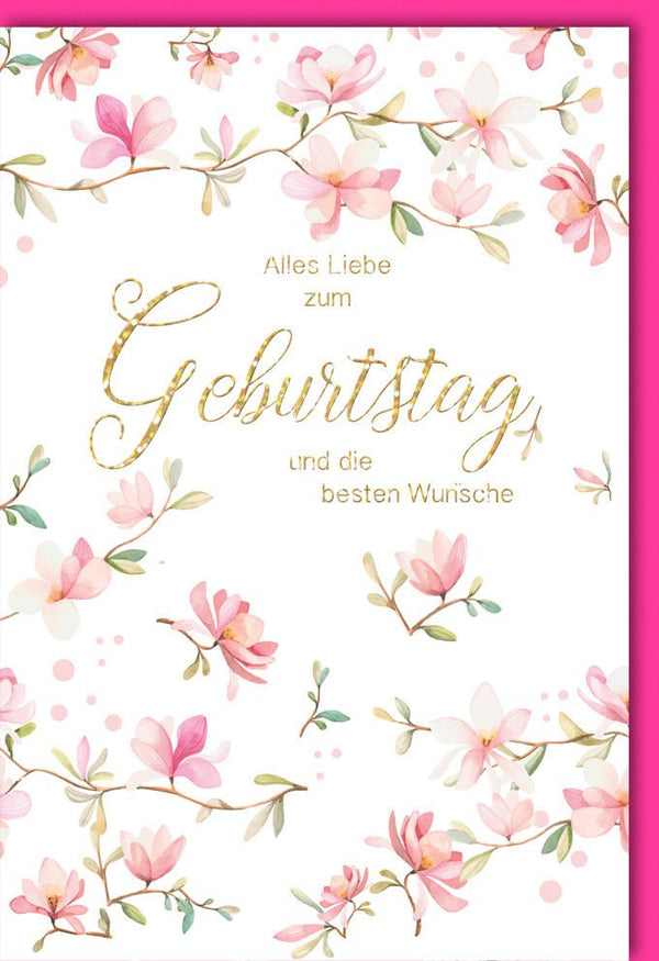 Geburtstagskarte - Florales Design in Rosa mit Schriftzug für stilvolle Gratulationen