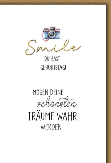 Geburtstagskarte Fotografie – Retro Kamera mit inspirierendem Wunschtext