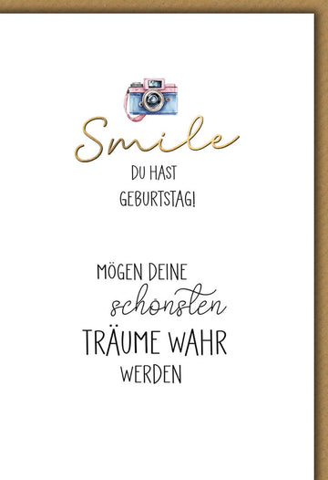 Geburtstagskarte Fotografie – Retro Kamera mit inspirierendem Wunschtext