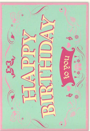 Geburtstagskarte Frau - Retro "Happy Birthday" in Rosa Pink, Elegante Vintage Karte mit Schwunglinien und Feier - Dekor