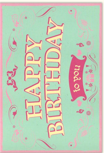 Geburtstagskarte Frau - Retro "Happy Birthday" in Rosa Pink, Elegante Vintage Karte mit Schwunglinien und Feier - Dekor