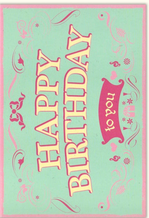 Geburtstagskarte Frau - Retro "Happy Birthday" in Rosa Pink, Elegante Vintage Karte mit Schwunglinien und Feier - Dekor