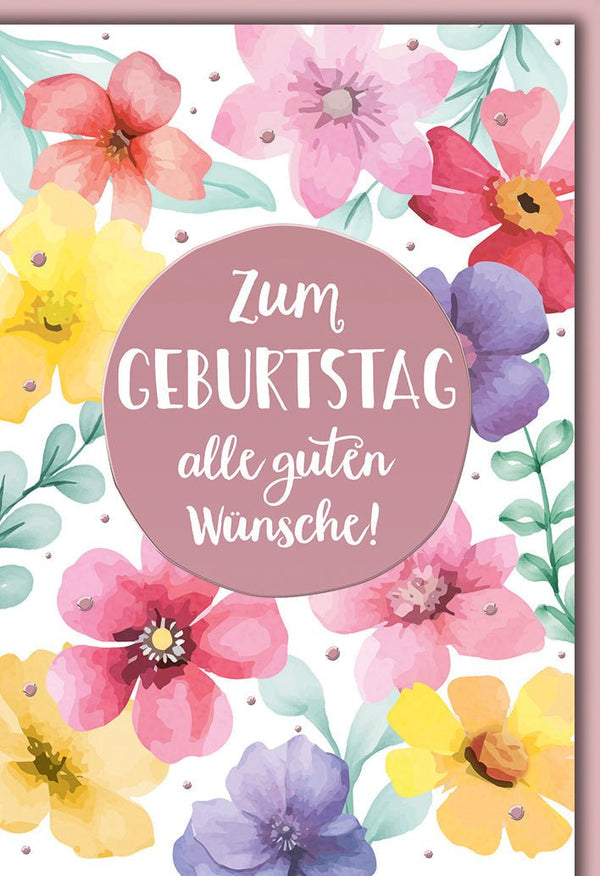Geburtstagskarte Frauen – Aquarellblumen in Pastell mit verspieltem Schriftzug
