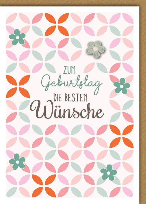 Geburtstagskarte Frauen – Bunte Blumenmuster mit Stickerei und Pastellfarben