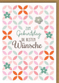 Geburtstagskarte Frauen – Bunte Blumenmuster mit Stickerei und Pastellfarben