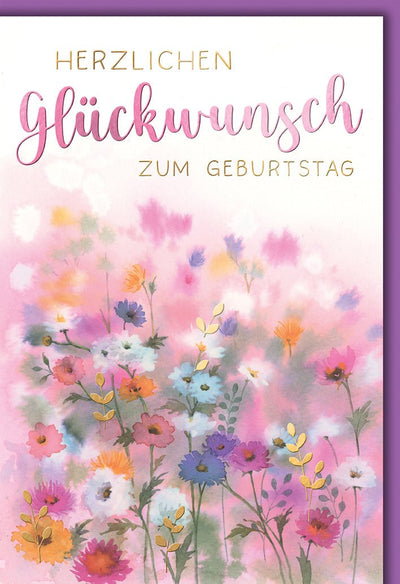 Geburtstagskarte Frauen – Bunte Wildblumen in Aquarell mit zarten Pastelltönen