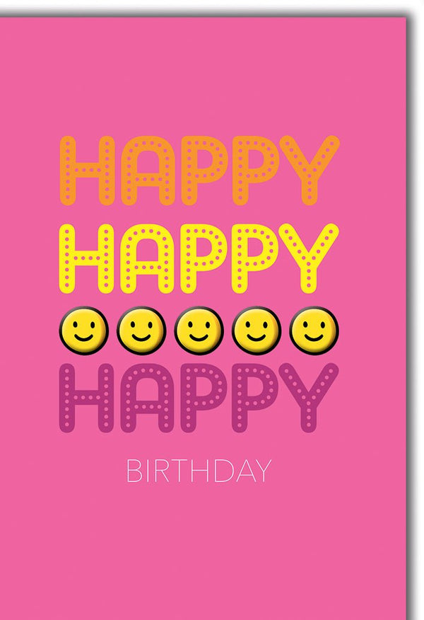 Geburtstagskarte Frauen – Fröhliche Smileys auf Pink mit buntem Schriftzug