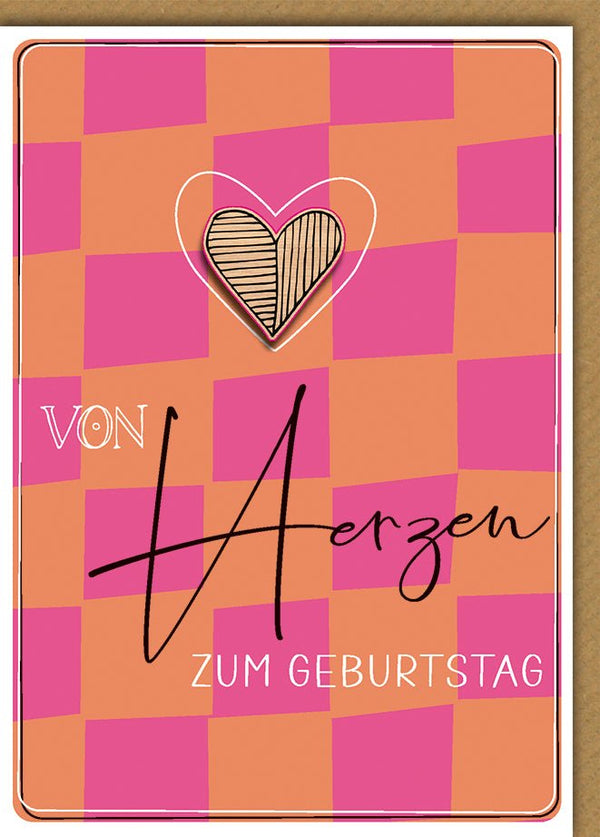 Geburtstagskarte Frauen – Herzmuster in Pink-Orange mit handgezeichnetem Stil