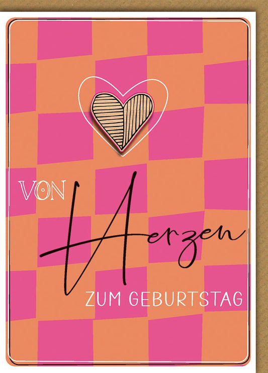 Geburtstagskarte Frauen – Herzmuster in Pink - Orange mit handgezeichnetem Stil