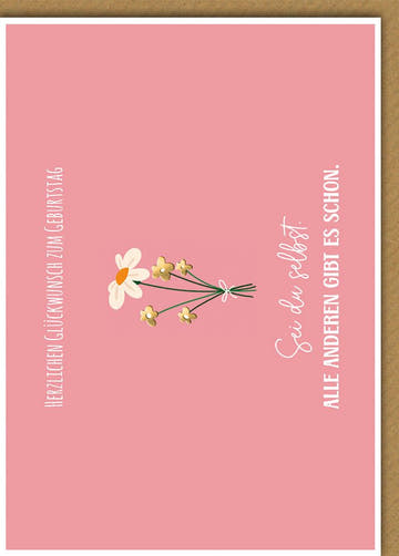 Geburtstagskarte Frauen – Minimalistische Blumen auf Rosa mit inspirierendem Zitat