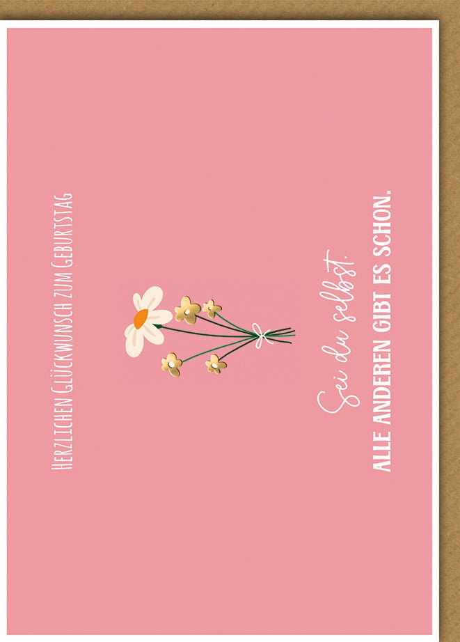Geburtstagskarte Frauen – Minimalistische Blumen auf Rosa mit inspirierendem Zitat