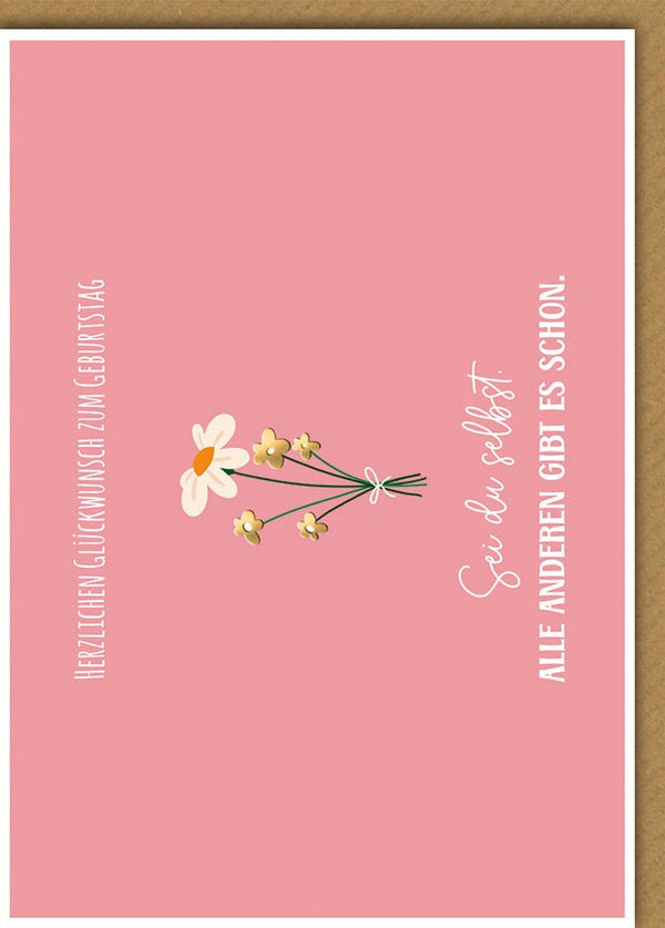 Geburtstagskarte Frauen – Minimalistische Blumen auf Rosa mit inspirierendem Zitat