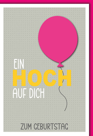 Geburtstagskarte Frauen – Pinker Ballon mit modernem Schriftzug und grauem Hintergrund