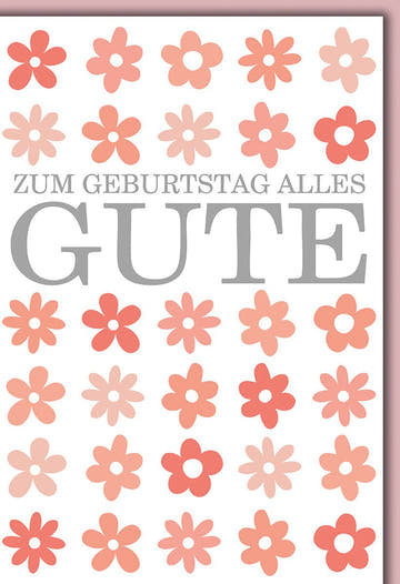 Geburtstagskarte Frauen – Rosa Blumenmuster mit modernem Schriftzug und Pastellfarben