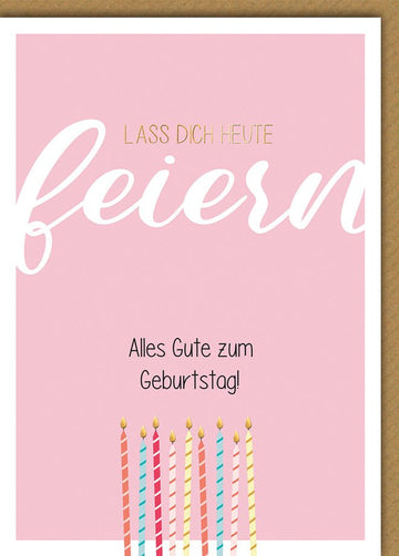 Geburtstagskarte Frauen – Rosa Design mit Kerzen und Goldschrift "Lass dich feiern"