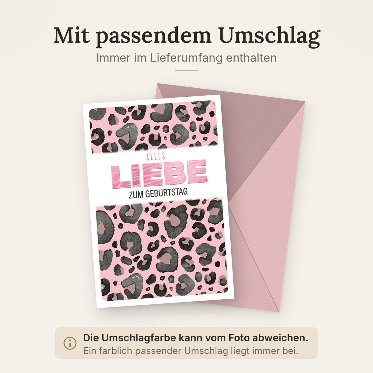 Geburtstagskarte Frauen – Rosa Leopard Muster mit Modernem Schriftzug und Glamour-Effekt