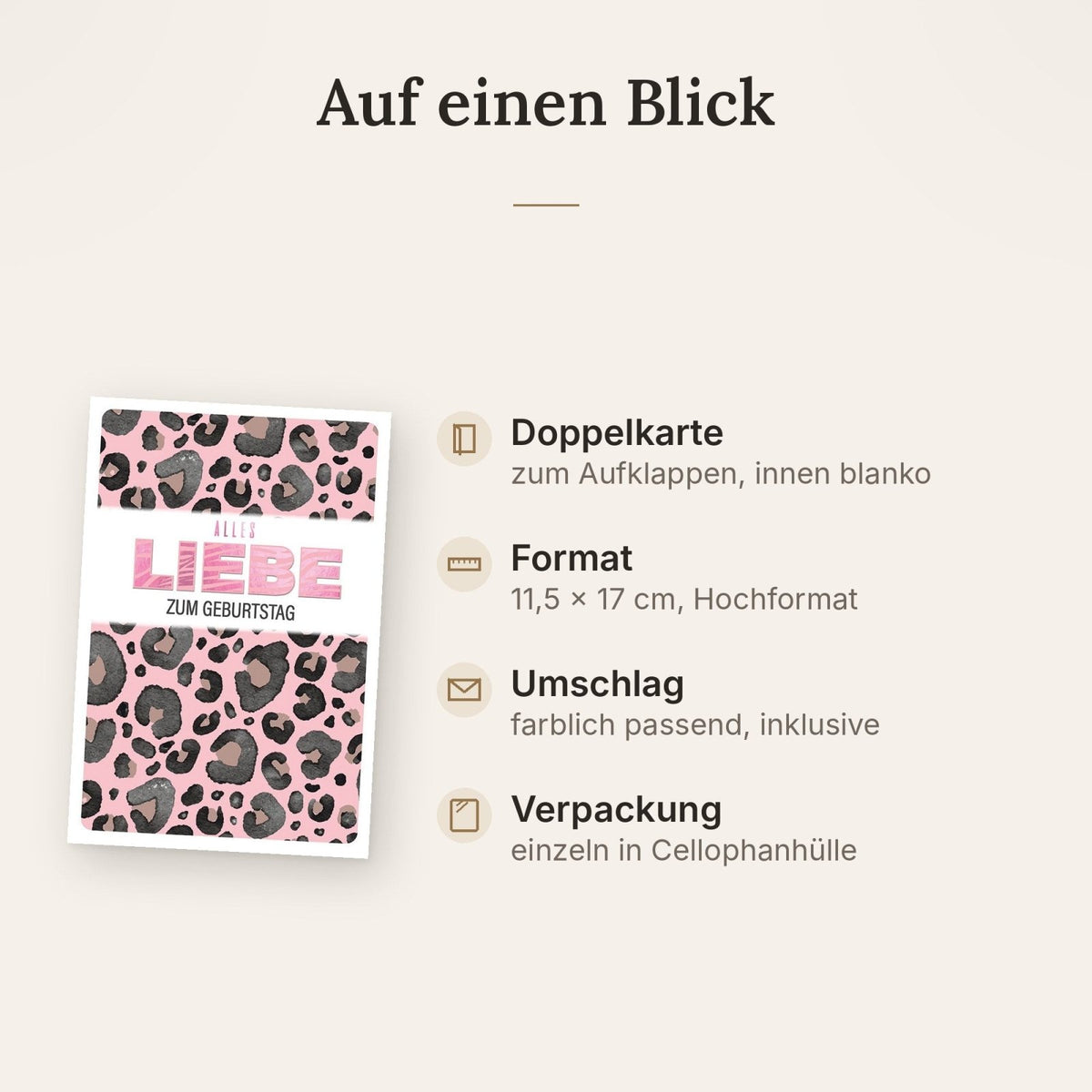 Geburtstagskarte Frauen – Rosa Leopard Muster mit Modernem Schriftzug und Glamour-Effekt