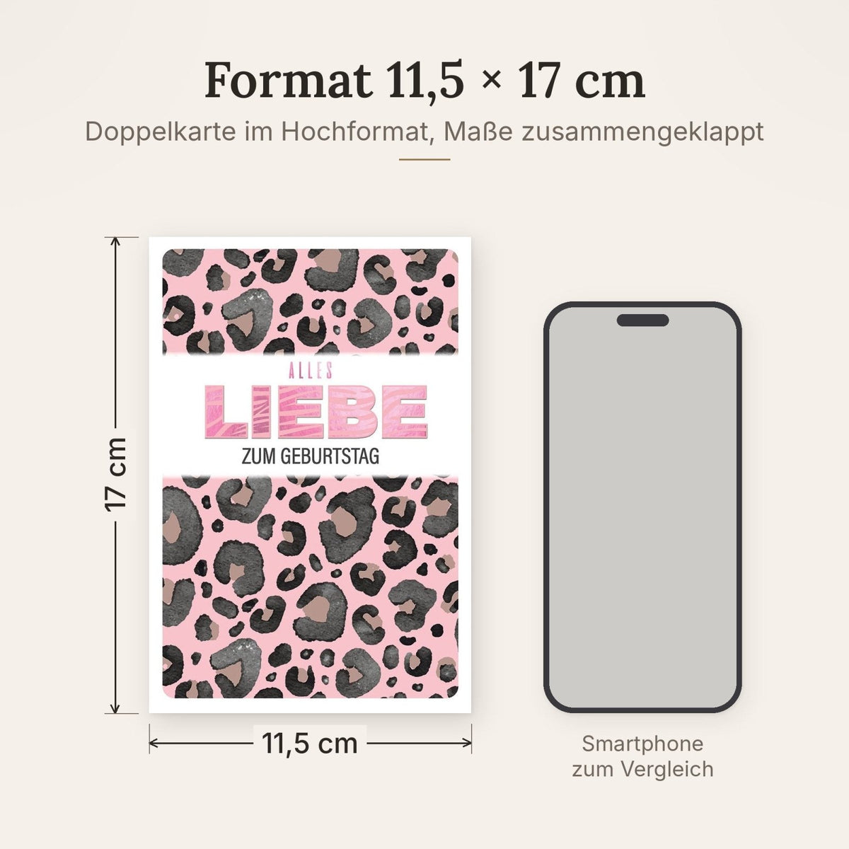 Geburtstagskarte Frauen – Rosa Leopard Muster mit Modernem Schriftzug und Glamour-Effekt