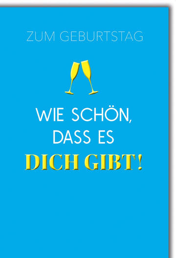 Geburtstagskarte Freundschaft – Goldene Sektgläser auf Blau mit herzlichem Spruch