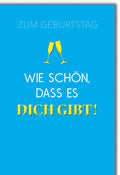 Geburtstagskarte Freundschaft – Goldene Sektgläser auf Blau mit herzlichem Spruch