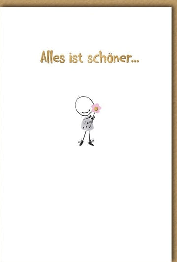 Geburtstagskarte Freundschaft – Strichmännchen mit Blume und humorvollem Spruch