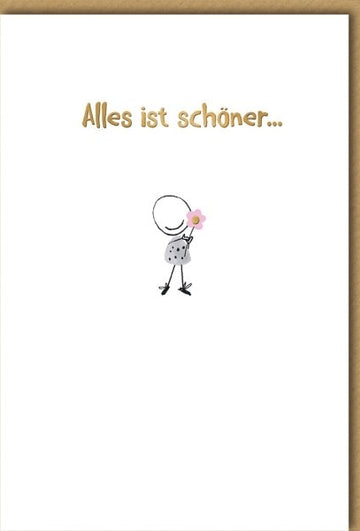 Geburtstagskarte Freundschaft – Strichmännchen mit Blume und humorvollem Spruch
