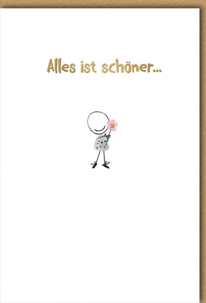 Geburtstagskarte Freundschaft – Strichmännchen mit Blume und humorvollem Spruch