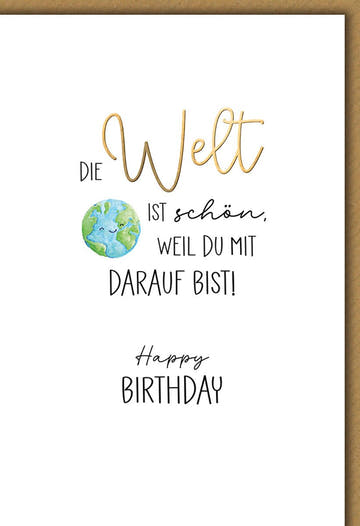Geburtstagskarte Freundschaft – Weltkugel mit Goldschrift und herzlichem Spruch