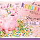 Geburtstagskarte - Fröhliche Schweinchen und Konfetti, Happy Birthday Karte für Spaß und Freude, Cheers Grußkarte