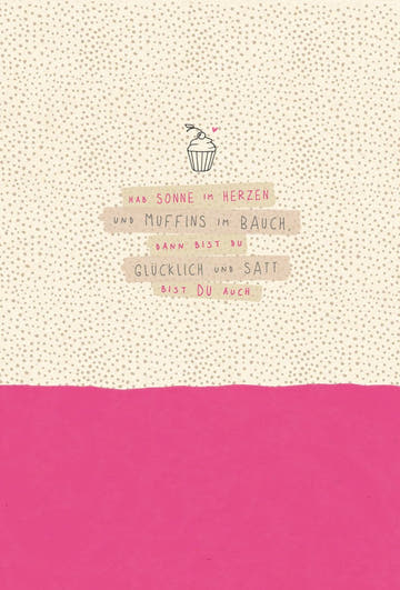 Geburtstagskarte – Fröhlicher Muffin mit Herz: Nachhaltige Postkarte aus Zuckerrohrpapier, Rosa & Beige Design