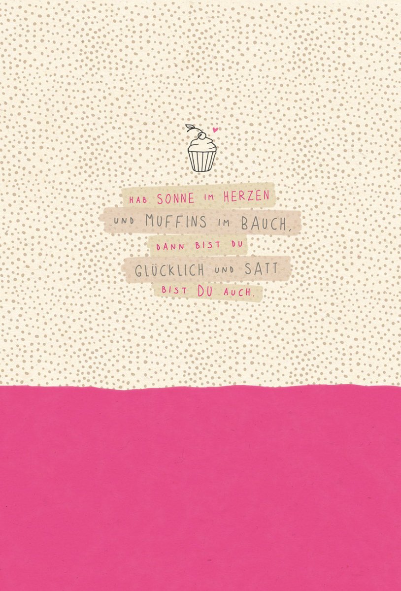 Geburtstagskarte – Fröhlicher Muffin mit Herz: Nachhaltige Postkarte aus Zuckerrohrpapier, Rosa & Beige Design