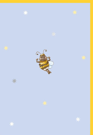 Geburtstagskarte - Fröhliches Bienenmotiv in Gelb & Blau mit Sternchen, Niedliche Hummel Illustration für eine besondere Geburtstagsfeier