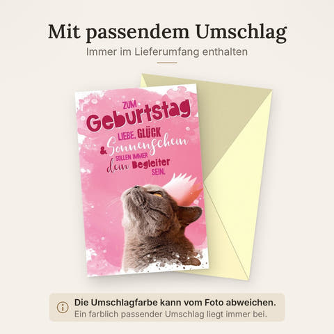 Geburtstagskarte für Katzenliebhaber – Rosa & Pink mit liebevollem Spruch, Herzlichkeit und Sonnenschein für tierliebe Freunde