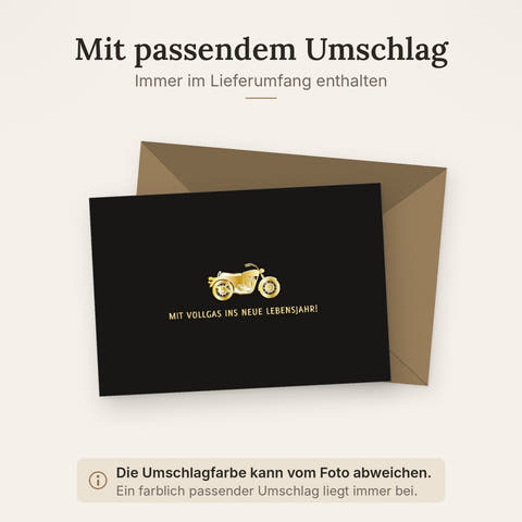 Geburtstagskarte für Männer - Abenteuerlustiges Motorrad-Design in Schwarz und Gold | Stilvolle Biker-Grüße für Hobbyfahrer