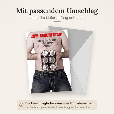 Geburtstagskarte für Männer - Humorvolle Motive mit Sixpack & Bierbauch, Witzige Glückwünsche als Überraschung