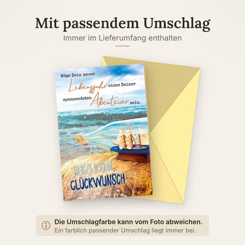 Geburtstagskarte für Männer: Nautisches Abenteuer mit Schiff in Flasche, Perfekt für Segel- und Meerliebhaber, Stilvolle Deko in Blau & Gold