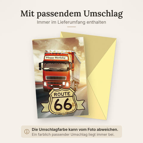 Geburtstagskarte für Männer - Vintage Truck Route 66, Retro Sonnenuntergang, Perfektes Geschenk für Väter & LKW-Fans