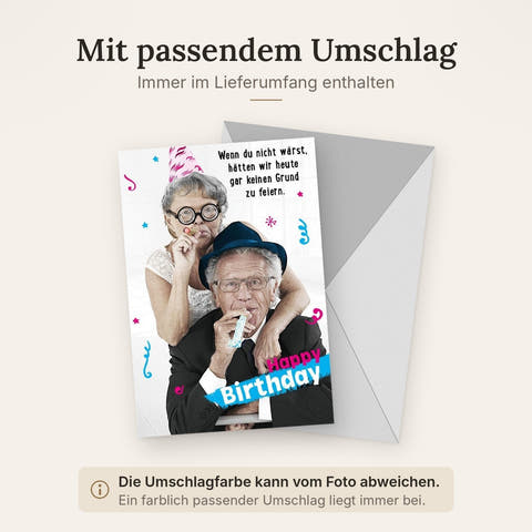 Geburtstagskarte für Rentner: Humorvolles Design mit witzigem Ehepaar - Perfekt für eine fröhliche Geburtstagsfeier