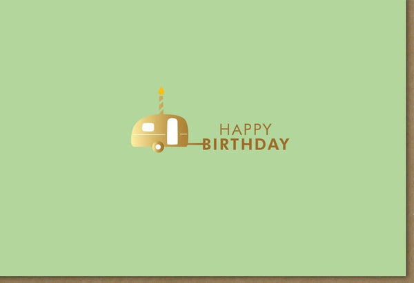 Geburtstagskarte für Camper - Retro Camping Abenteuer mit Vintage Anhänger, Outdoor Natur Design für persönliche Geburtstagsgrüße