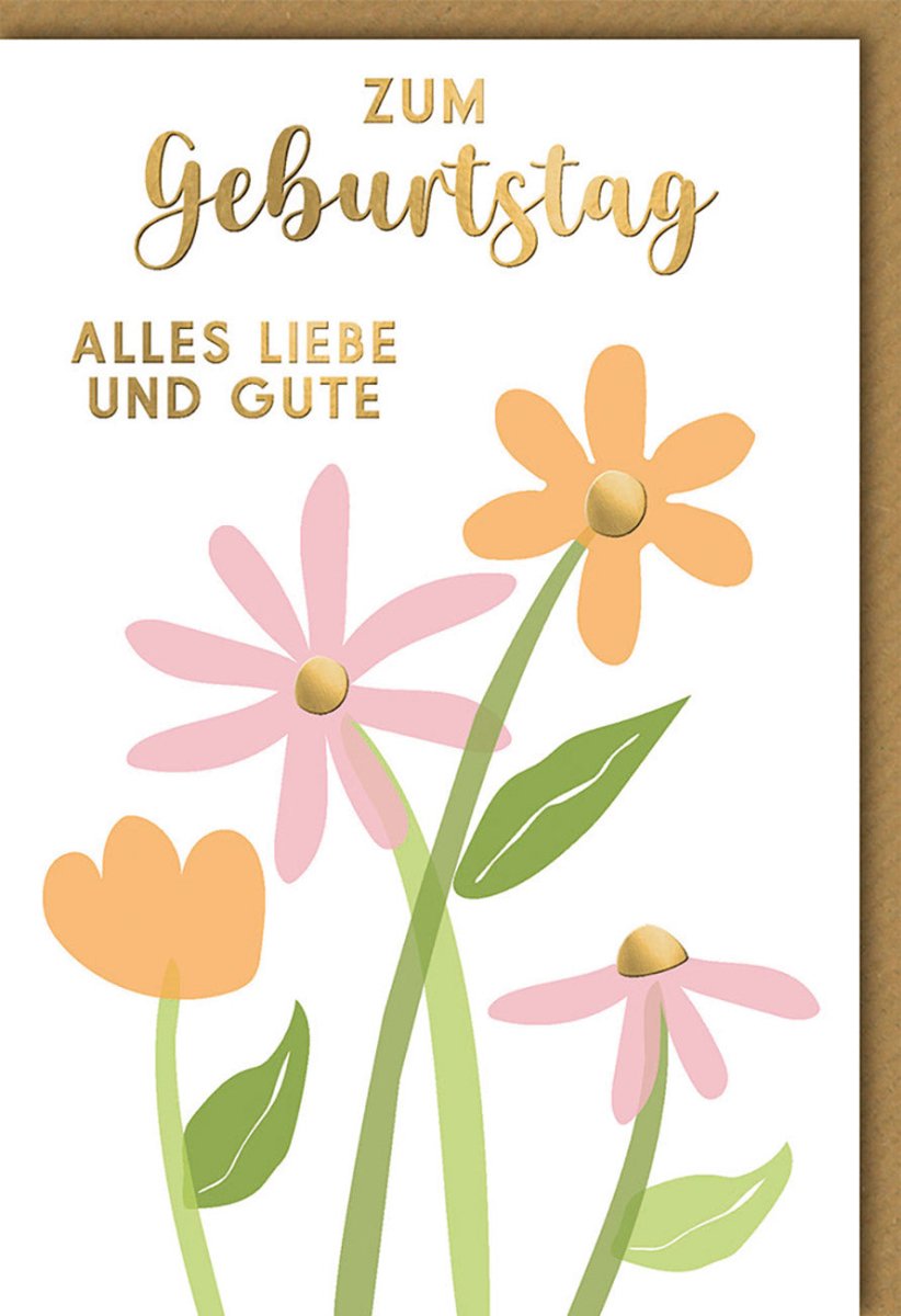Geburtstagskarte für Erwachsene - Elegantes Beige Floral Design mit Bunten Blumen und Goldener Schrift, Beste Wünsche von Galerie Dominique Verlag