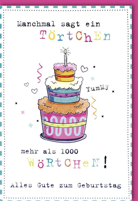 Geburtstagskarte für Erwachsene & Jugendliche - Humorvolle Karte mit Törtchen, Buntes Party - Design, Pinke Freude zum Geburtstag