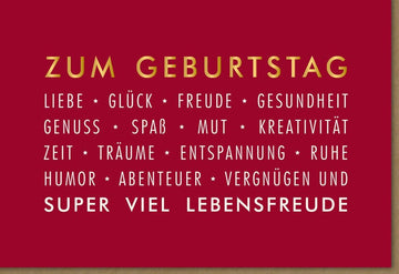 Geburtstagskarte für Erwachsene & Jugendliche - Rote Karte voller Humor, Glück & liebevolle Wünsche für eine unvergessliche Feier voller Lebensfreude